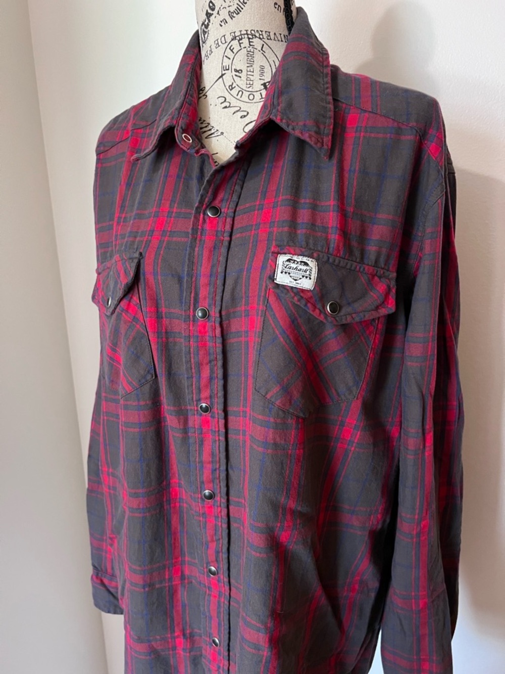 Carhartt Heritage Series Heart Logo Plaid Flannel Shirt Pearl Snap XL - Picture 2 of 10
